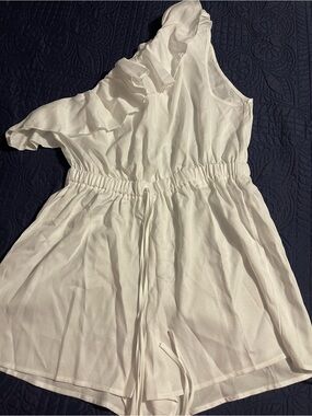 SHEIN White One-Shoulder Ruffle Romper Shorts